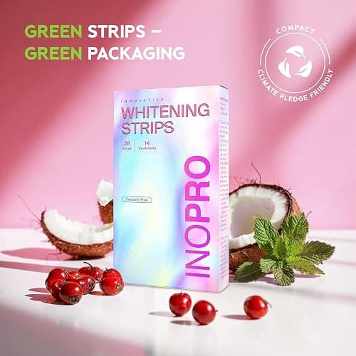 InoPro Teeth Whitening Strips 14 Treatments Kit - Enamel Safe Teeth Whitener, Peroxide-Free, Green White Strips for Teeth Whitening with Arbutin, Coconut Oil, Deep Stains Removal (28 Strips) thumbnail 8
