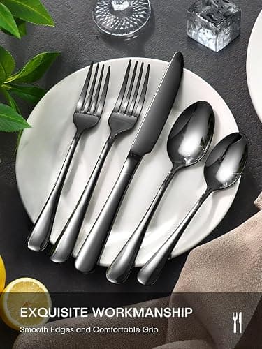 30 Piece Black Silverware Set, Ollex Flatware Set for 6 Food-Grade Stainless Steel Cutlery Utensils Include Spoon Knife Fork Mirror Polished for Home, Party, Wedding, Dishwasher Safe thumbnail 8