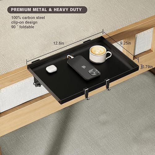 Magheo Bedside Shelf Foldable, Metal Clip-On Bunk Bed Table Shelf for Top Bunk Heavy Duty Bed Side Table Tray for College Dorm Room Essentials, Loft Nightstand Organizer Tray with 1 Cord Hole(Black) thumbnail 2