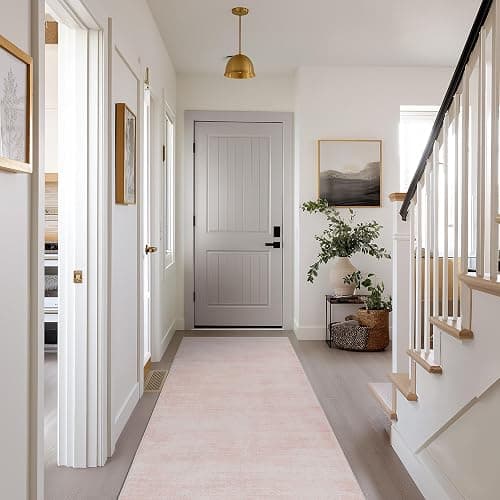 Pink Entryway Rugs, Boho Abstract Modern Cute Runner Rug for Hallway,3x8 Light Pink Ombre Low Pile Carpet for Kitchen Laundry Room Washable Non Slip Bed Side Bedroom Rug 3 x 8 thumbnail 2