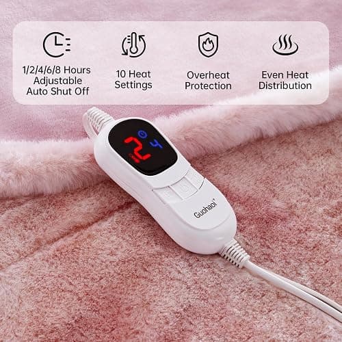 Guohaoi Heated Blanket Electric Throw, Soft Faux Rabbit Fur Electric Blanket with 10 Heating Levels 5 Sitting Timer Auto Off, Dual-Controller Heating Blankets, Machine Washable(84"×90" Pink) thumbnail 4