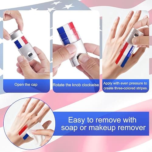 Red White and Blue USA Eye Black 4Pcs,Football Baseball Face Paint,4th of July Patriotic Accessories,America Soccer Fans Makeup for Game Day thumbnail 9