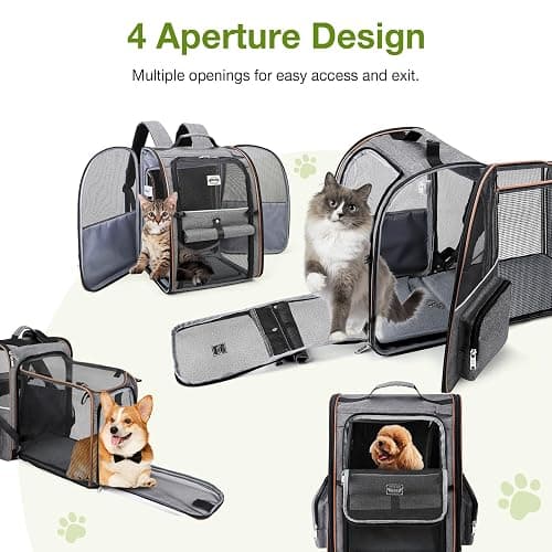Lekebobor Large Cat Backpack Carrier Expandable Pet Carrier Backpack for Small Dogs Medium Cats Fit Up to 18 Lbs, Dog Backpack Carrier, Foldable Puppy Backpack Carrier for Travel, Hiking,Grey thumbnail 5
