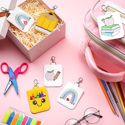 MotiMind 6 Pcs Classroom Doorbell Holder for Teachers Lanyard, PU Leather Class Bell Keychain Case for Back to School Gift(Crayon, Pencil, Rainbow, Book) - Crayon, Pencil, Rainbow, Book thumbnail 2
