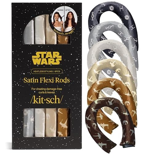 Kitsch x Star Wars Satin Heatless Hair Curler – Soft Hair Curlers to Sleep In for Heatless Curls Overnight – Overnight Blowout Rods for Women – Hair Styling Tools – Light Side vs Dark Side, 6pc Set - Image 1