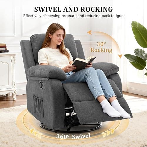 Korser Recliner Chair, 360 Swivel Rocker Chair for Adults, Small Rocking Recliner for Small Spaces, Upholstered Fabric Glider Recliner Nursery thumbnail 3