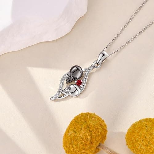 MONGAS Comedy and Tragedy Masks/Spoon/Raccoon/Skull/Firefly/Mushroom/Mom/Phantom of The Opera/Fish Necklace Sterling Silver Mustard Seed Jewelry for Women thumbnail 5
