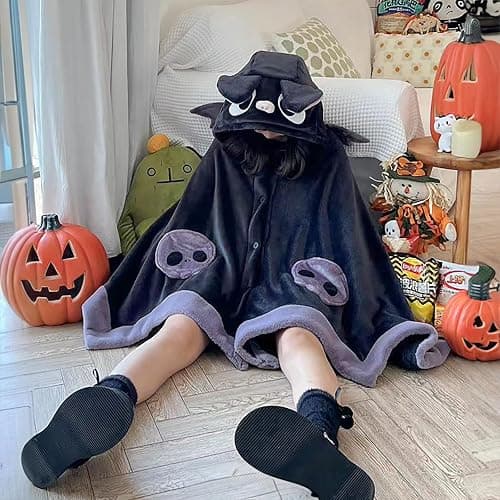 Cute Bat Blanket Hoodie, Wearable Bat Blanket Adult for Halloween Cosplay, Soft Hooded Bat Cape for Women thumbnail 4