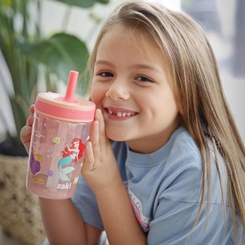 Zak Designs Disney Princess Kelso Toddler Cups For Travel or Home, 15oz 2-Pack Plastic Sippy Cups, Leak-Proof For Kids (Ariel, Aurora, Belle, Cinderella, Jasmine, Mulan, Rapunzel, Tiana) thumbnail 2