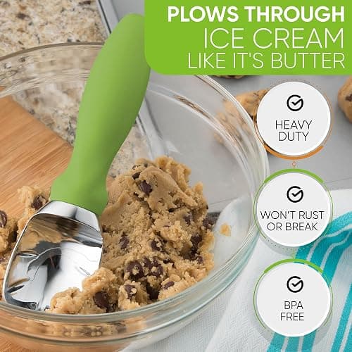 Spring Chef Green Heavy Duty Ice Cream Scoop with Non-Slip Handle - Professional Metal Ice Cream Scooper for Cookie Dough, Frozen Yogurt, Gelato, Sorbet, Melon - Dishwasher Safe Kitchen Tool thumbnail 6