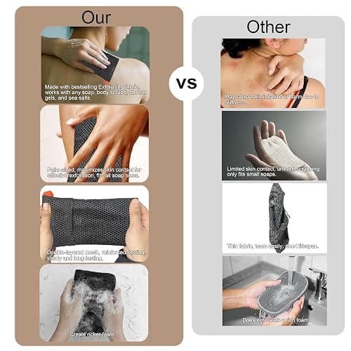Beiskll 2 Pack Soap Bag Different Roughness Deep and Gentle,Bar Soap Pouch Saver Pocket,Body Scrubber Shower Sponge Loofah,Exfoliating Bath Sponge (Black) thumbnail 6
