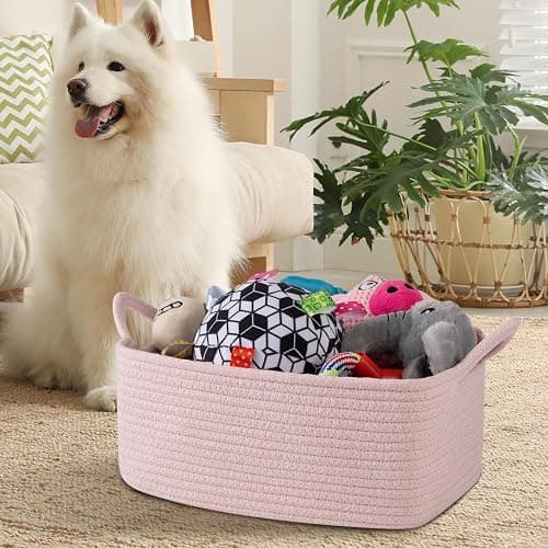 OIAHOMY Woven Basket, Gift Basket Empty with Gift Bags and Ribbons, Rope Baskets for Baby Showers, Storage Baskets with Handles for Nursery, Pet Toy Organizer - Mixed Pink thumbnail 2