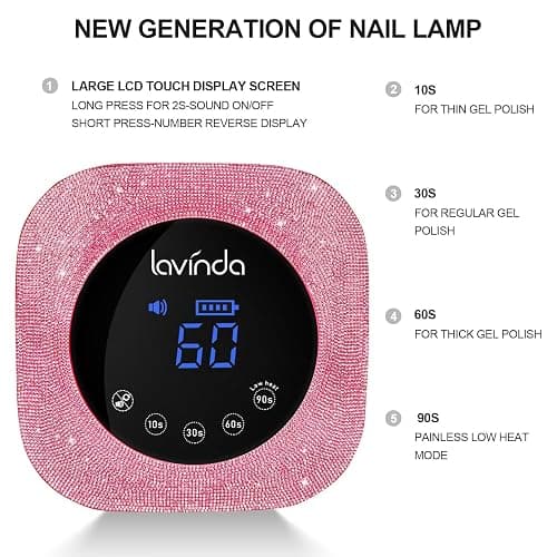UV Nail Lamp 54W, Cordless Gel UV Led Nail Lamp for Gel Nail Polish, Rechargeable UV Nail Light Nail Dryer with 4 Timer and LCD Display, Professional Fast Curing Lamp Nail Art Tools with Rhinestone thumbnail 2