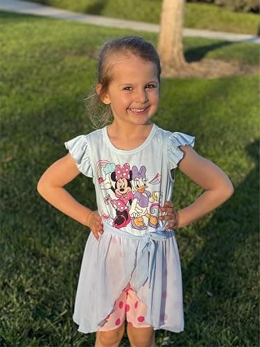 Disney Princess Frozen Elsa Minnie Mouse Stitch Toddler Girl Romper With Skirt Overlay Summer Jumpsuit with Bow 2-6 Years thumbnail 3
