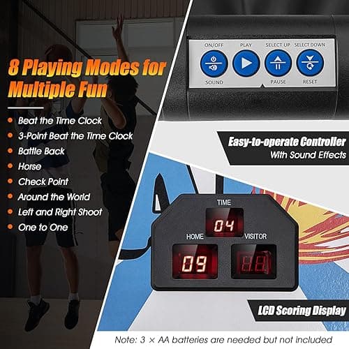 Giantex Folding Basketball Arcade Game - Electronic Hoop with 8 Game Modes, 4 Balls, 2 Hoops, Air Pump, LCD Scoreboard - For Adults & Kids thumbnail 4