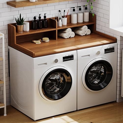 ChooChoo 2-Tier Washer Dryer Countertop with Adjustable Shelf, Spacious Laundry Room Storage for Folding Clothes and Efficient Organization, Walnut - Image 1