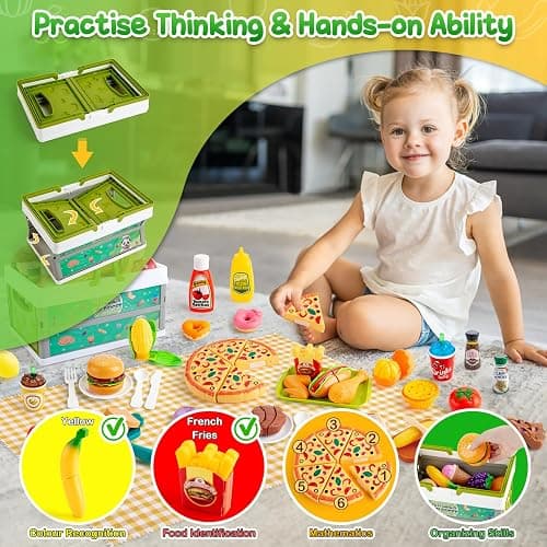 78Pc Pretend Play Food for Kids Kitchen, Cutting Toy Food with Storage Basket, Play Kitchen Accessories, Food Toys with Veggies, Fruits, Fake Food with Pizza Toy, Pretend Food, Boys Girls Gift thumbnail 4