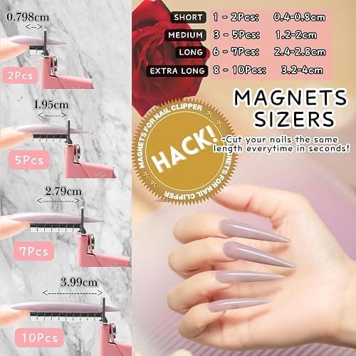 Yaya Acrylic False Nail Clippers with Magnets,Nail Cutters for Nail Tips,Nail Tip Cutter with Length Measurement, Acrylic Nail Cutter with Sizer Magnets, Manicure Tool for Salon Home Nail Art. thumbnail 3