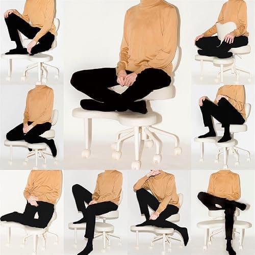 Pipersong Meditation Chair Plus, Cross Legged Chair with Wheels, ADHD Chair, Criss Cross Desk Chair with Lumbar Support and Adjustable Stool, Flexible Design for Fidgety Sitters, Ivory thumbnail 4