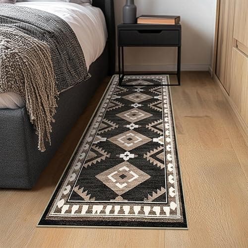 Tijuboni Western Hallway Runner Rug 2x6, Non-Slip Long Runners for Bedroom Kitchen Hall Laundry, Southwestern Area Rugs Washable, Aztec Black-White-Brown thumbnail 2