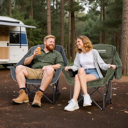 Huskfirm 2 Pack Camping Chairs Oversized Padded Camping Chair Heavy-Duty Foldable Camping Chairs with Cup Holder and Cooler Bag Portable Lawn Chair for Sports Outdoors-Support 450LBS, Grey thumbnail 2