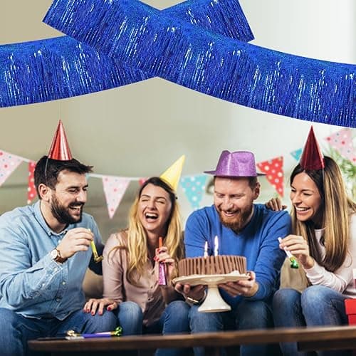 BEISHIDA 3 Packs Metallic Foil Fringe Garland Laser Blue Wall Hanging Tinsel Fringe Banners for Car Floats Bridal Shower Wedding Birthday Easter Graduation Holiday Party Decoration(30 Feet) thumbnail 2