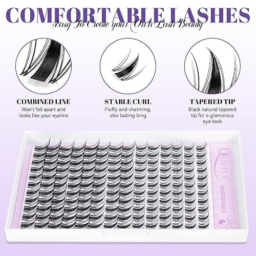 QUAFFLY Lash Clusters Kit Multiple Styles Mixed Length Eyelash Set Includes 2 Lash Bond and Seal & 2 Lash Remover 1 Tweezers For DIY Lash Extensions Kit At Home thumbnail 4