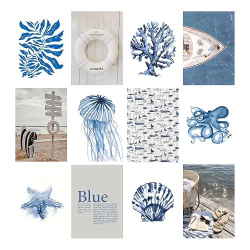 Beach Coastal Surf Wall Art - 4x6 Inches Set of 50 UNFRAMED Collage Posters & Prints - Blue Retro Beach Wall Decor - Summer Cowgirl Nautical Beachy Room Decor - Ocean Surfboard Granddaughter Room Wall Decor thumbnail 3