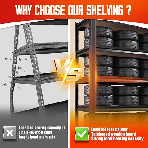 Garage Shelving-2050 lbs 5 Tier Storage Shelves,Adjustable Heavy Duty Metal Shelving Unit and Storage Large Rack,Utility Steel Shelf for Warehouse Industrial Pantry Basement Organizers 71"x46"x18" thumbnail 5
