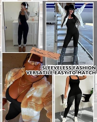 AURUZA Jumpsuit for Women Workout Seamless Jumpsuits Yoga Ribbed One Piece Tank Tops Rompers Sleeveless Exercise Jumpsuits thumbnail 5