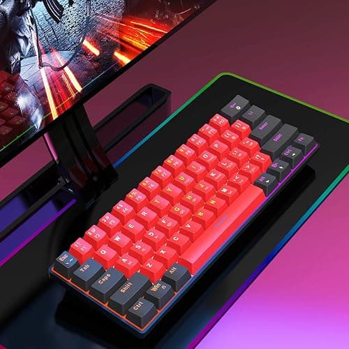 Snpurdiri 60% Wired Mechanical Keyboard, Mini Gaming Keyboard with 61 Keys for PC, Windows XP, Win 7, Win 10 (Black-Red, Red Switches) thumbnail 7