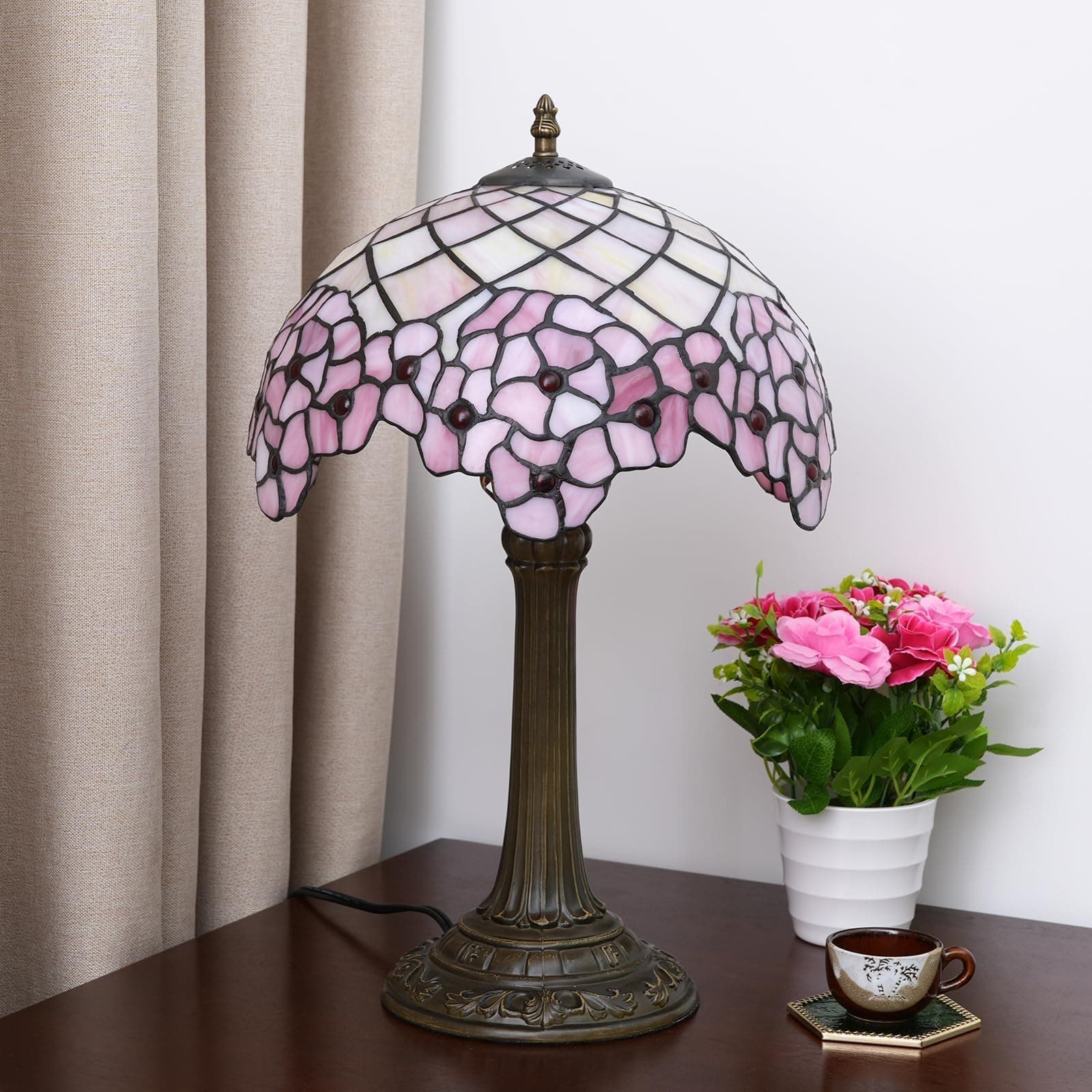 Tiffany Lampshade, Bedside Lamp, Stained Glass for Bedroom, Dorm, Living Room and Kitchen, Cute Home Aesthetic Decoration Gift, Cherry Blossom thumbnail 5