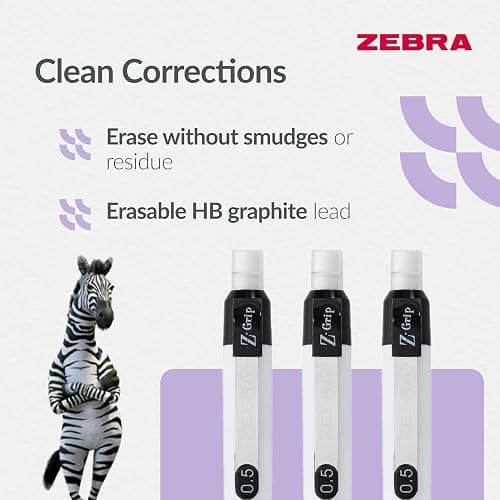 Zebra Pen Z-Grip Mechanical Pencils - Fine Tip Refillable, Retractable Pencil with Eraser and Comfort Grip - 0.5mm, White Barrel, 3 Pack thumbnail 6