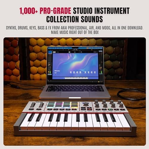 Akai Professional MPK Mini IV USB-C MIDI Keyboard Controller for Beginners and Producers - MPC Drum Pads, 360° Knobs, Pitch and Mod Wheels, Production Software, Native Instruments Sound Package, Grey thumbnail 4