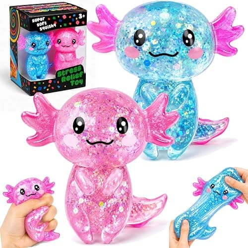 2 PCS Axolotl Slow Rising Stress Balls, Cute Stretchy Axolotl Squishy Fidget Toys for Kids Adults, Sensory Stress Relief Squeeze Toys, Birthday Party Favors, Classroom Prizes, Goodie Bag Gifts - Image 1