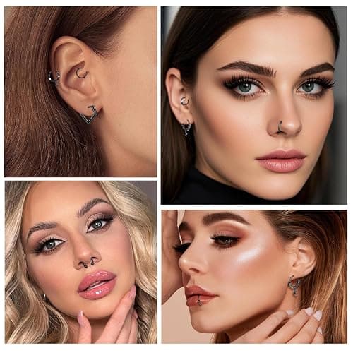 ONESING 16-20Pcs 16G Septum Rings Surgical Steel Nose Septum Jewelry Nose Piercing Jewelry Septum Horseshoe Helix Tragus Earring Lip Black Nose Hoop for Women Men thumbnail 3