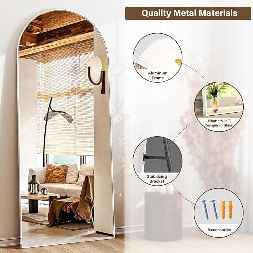 XRAMFY 56"x21" Floor Full Length Mirror Standing Full Body Rounded Corner Rectangle Mirrors with Stand Hanging Wall Mounted Leaning Bedroom Living Room Bedroom Cloakroom thumbnail 6