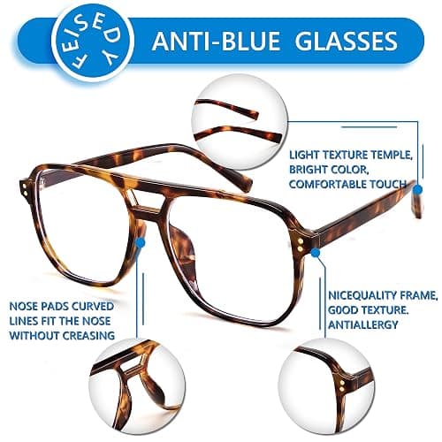 FEISEDY Blue Light Blocking Glasses Fake Nerd Clear Square Computer Lightweight Aviator Glasses Frame Oversized B2866 thumbnail 5