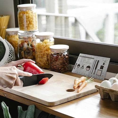 UPTTHOW Culinary Ruler Stainless Streel Mini Cutting Reference Template Cooking Measurement for Food Essential Kitchen Tool with Weight Temperature Baking Conversion Chart for Beginner and Chef (5*3") thumbnail 7
