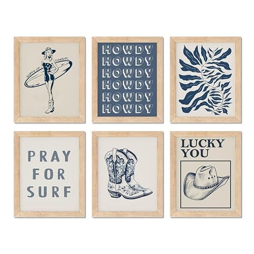 TwoDays Coastal Granddaughter Prints, Coastal Cowgirl Poster, Beachy Room Decor Aesthetic, Beach Wall Art for Teen Girls Bedroom, Vintage Surf Decorations Artwork (8" x 10", Set of 6, UNFRAMED) - Image 1