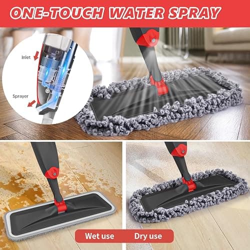 HOMTOYOU Microfiber Hardwood Floor Mop: Dust Spray Mops for Cleaning Wood Home Kitchen Floors - Wet Mopping & Dry Sweeping - 3 Reusable Refills & 1Pcs 400+ML Refillable Bottle thumbnail 3