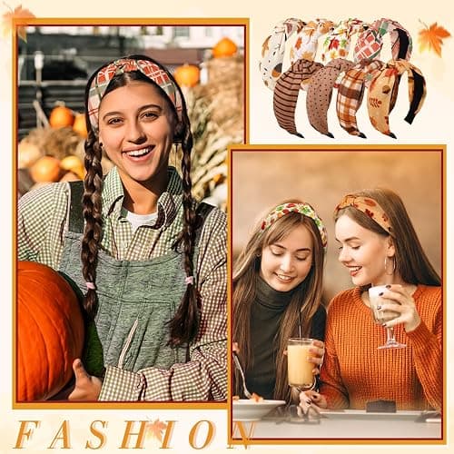 8 Pack Fall Headbands for Women, Thanksgiving Knotted Autumn Hairbands | Holiday Hairbands for Autumn Festive Gift, 8 Autumn Designs; Non-Slip Fit, for Thanksgiving, Parties, Gifting thumbnail 6
