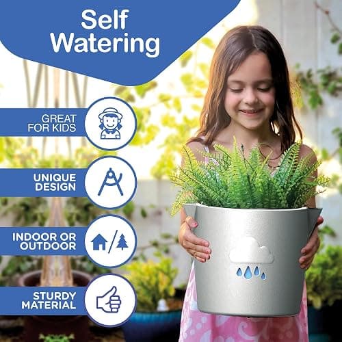 King's Gardening Clever Pot - Self Watering Pot for Indoor Outdoor Use, Animated Cloud Water Level Indicator, UV Resistant Planter, Ideal for Flowers, African Violets, and More 8" (Pearl Cloud) thumbnail 2