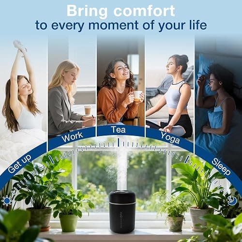 Portable Mini Humidifier, 300ml USB Cool Mist Small Humidifier with Colorful Lights. Perfect for Bedroom, Office, Plants, travel & Car (Black) thumbnail 8