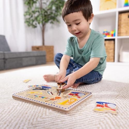 Melissa & Doug Musical Instruments Sound Puzzle - Wooden Peg Puzzle with Light-Activated Sound Effects (8 pcs) Wooden Peg Baby Music Learning Toys, for Toddlers and Preschoolers Ages 2+ thumbnail 7