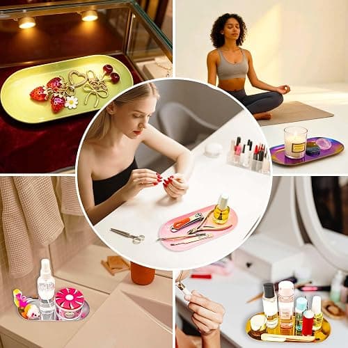 cgllwnmix Nail Tray Pink Manicure Tool Tray Display Nail Art Dish Storage Oval Manicure Tray Jewelry Rhinestone Cosmetics Organizer Decorative Small Storage Plate thumbnail 7