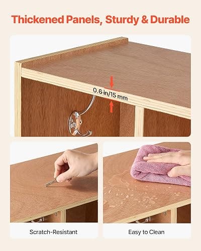 VEVOR 5-Section Coat Locker with Bench, Kids Lockers with 10 Hooks & Non-Slip Mat, Classroom Cubbies for Daycare, Home, Kindergarten- Natural thumbnail 5