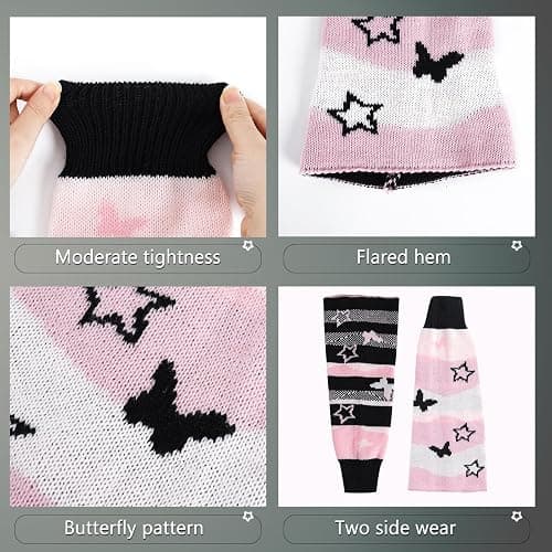 Junely 2 Pairs Leg Warmers for Women Kawaii Leg Warmer Cute Legwarmers Japanese Socks Halloween Goth Emo Gyaru Accessories thumbnail 6