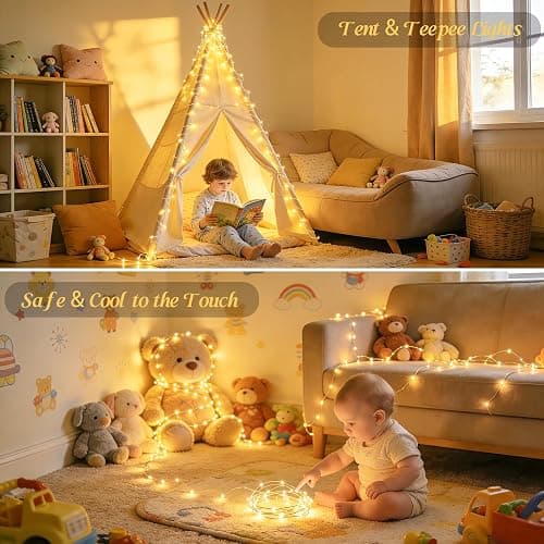 JMEXSUSS USB Fairy Lights for Bedroom, 33ft 100 LED Twinkle Lights Plug in with Remote, Indoor String Light for Dorm Girl's Room Tent DIY Birthday Gift Party Decor, Silver Wire, Warm White,Timer thumbnail 6