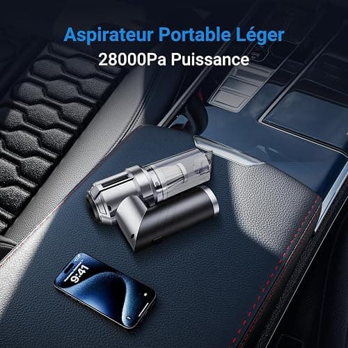 NVKHG Aspirateur à Main, 28000Pa Aspirateur à Main sans Fil, 3 en 1 Mini Aspirateur de Voiture avec Moteur sans balais, Pliable Aspirateur sans Fil pour Voiture, Maison, Cuisine thumbnail 2